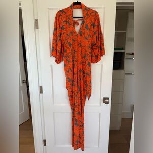 Filtre Orange and Grey Tropical Print Kimono Maxi Dress Womens S